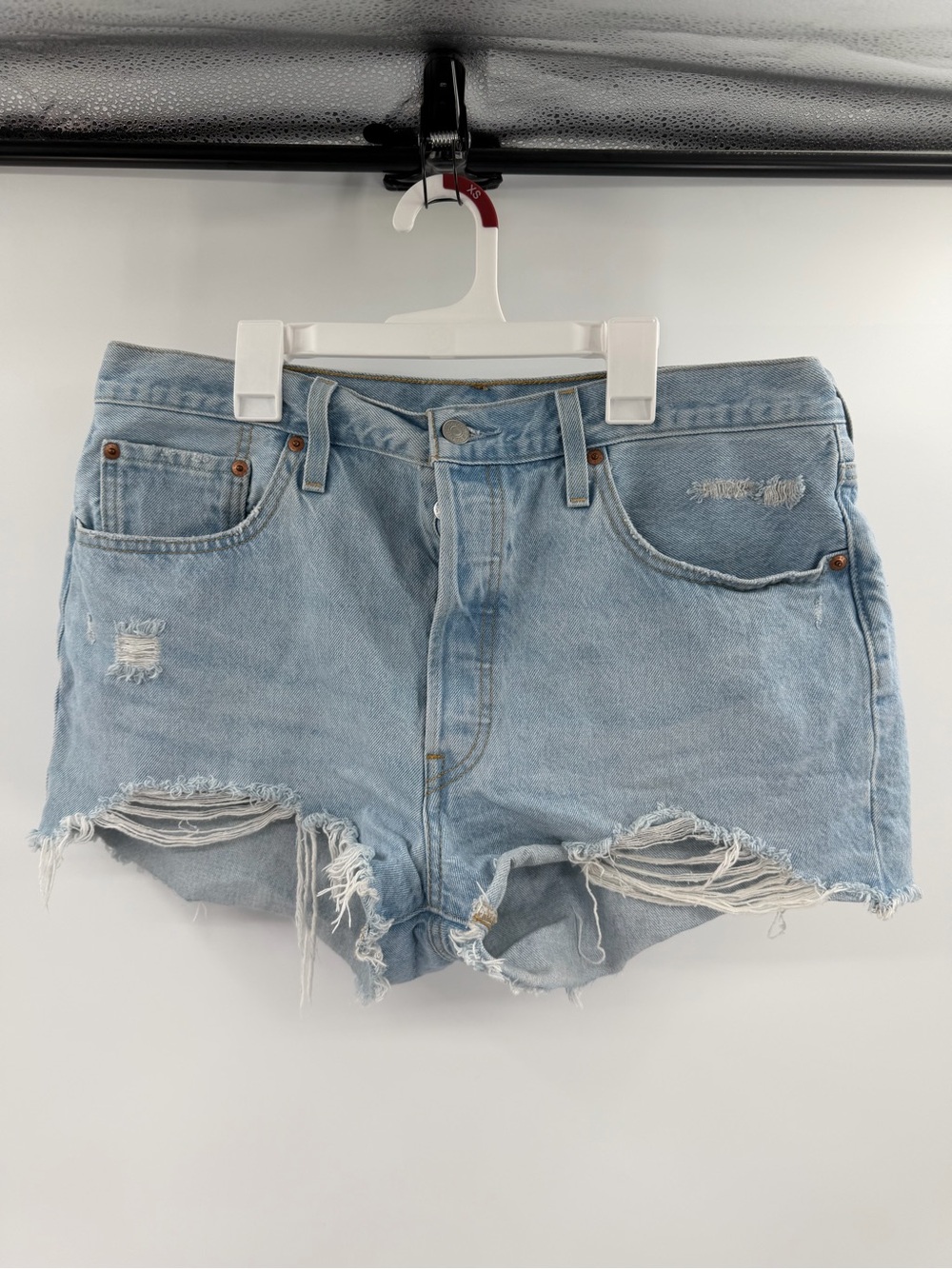 Levi’s 501 Light Wash Distressed Button Fly Jean Shorts Size 33